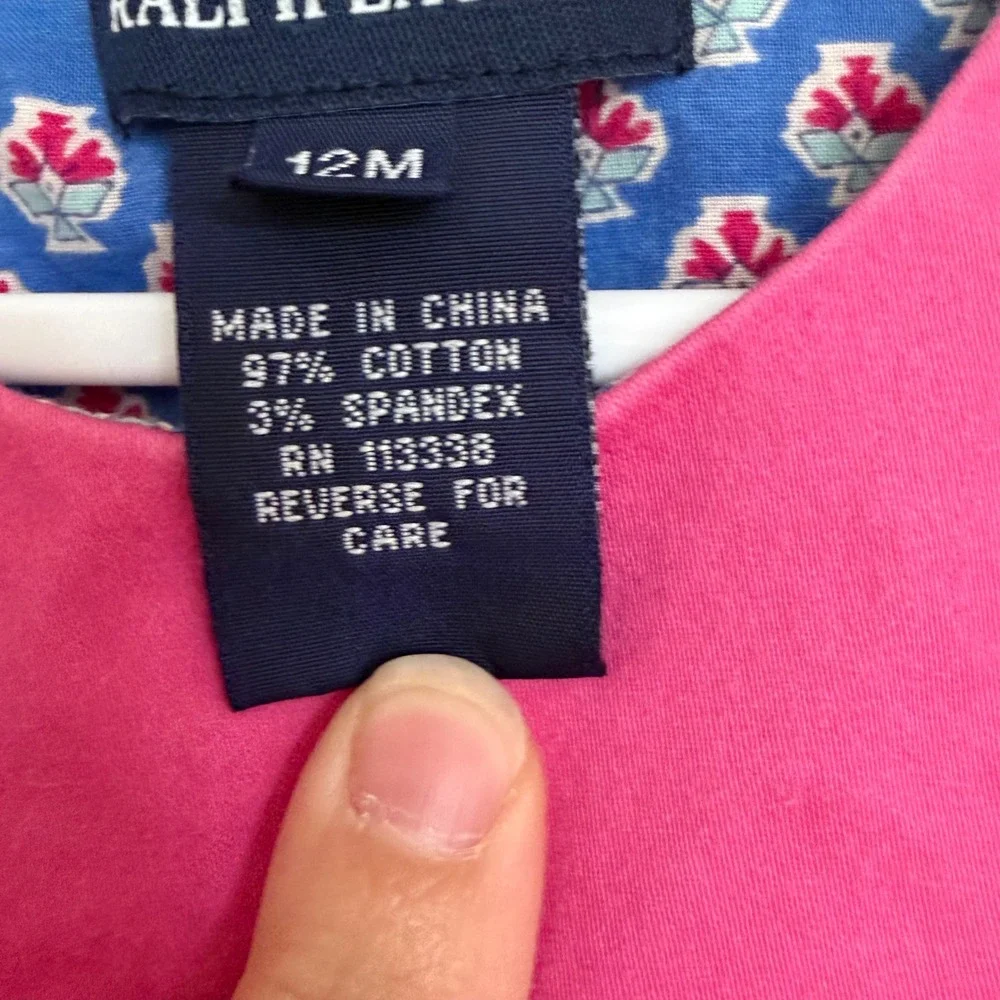 Ralph Lauren Baby Girls Pink Jumper Dress 12M Side Ties Floral Lining